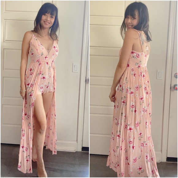 Boho Floral Print Romper Cami Maxi Dress - Picture 3 of 5